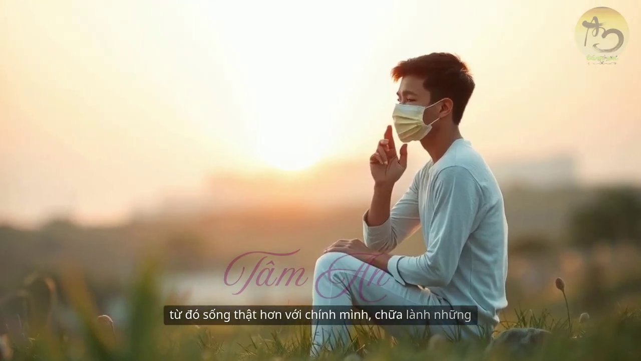 Một chiếc mặt nạ sân khấu được đặt trên bàn, một nửa màu sắc rực rỡ, một nửa trầm buồn.