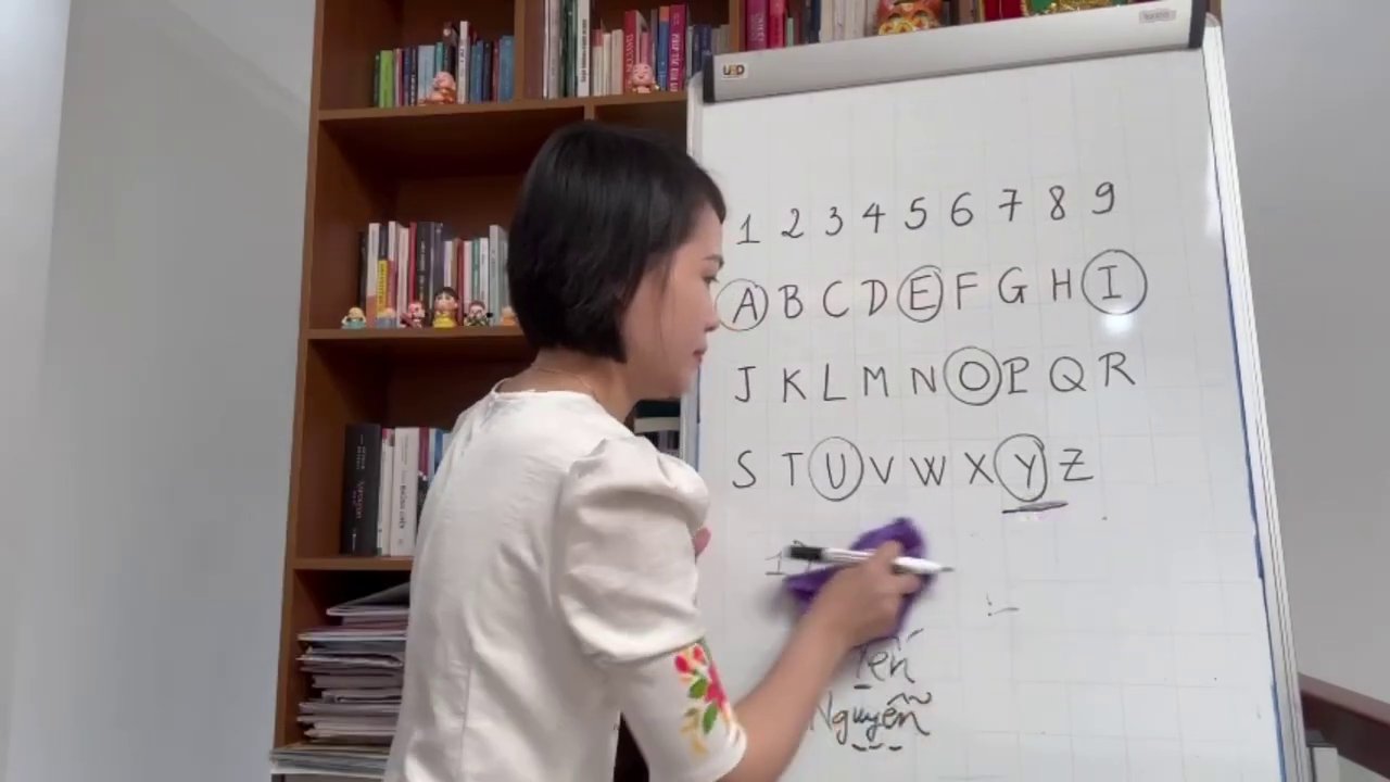 Bảng tính chi tiết cho tên Nguyễn Thị Lan với các nguyên âm được khoanh tròn.