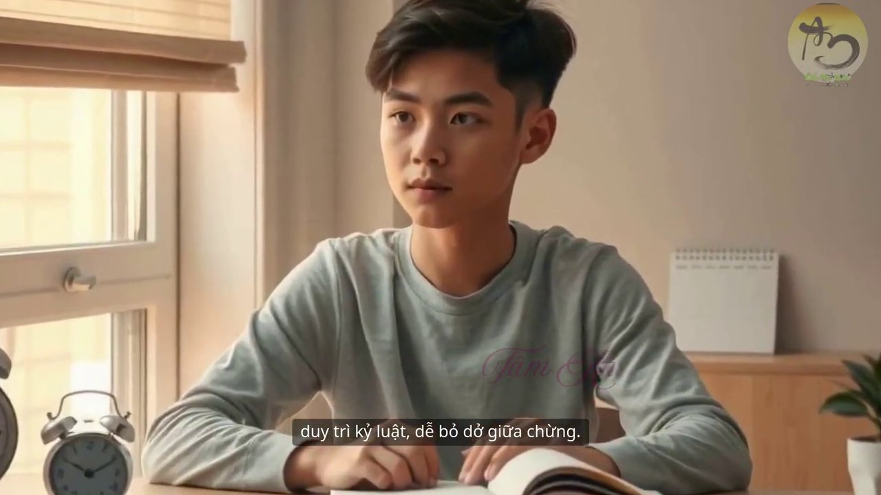 Một người đang viết nhật ký bên cửa sổ, ánh nắng ban mai chiếu vào, thể hiện sự bắt đầu của thói quen mới.